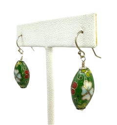 PONTIEL Vintage Chinese Cloisonné Oval Bead Drop Earrings