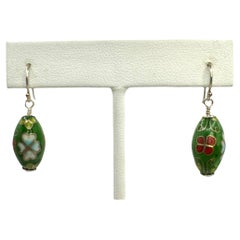 PONTIEL Vintage Chinese Cloisonné Oval Bead Drop Earrings