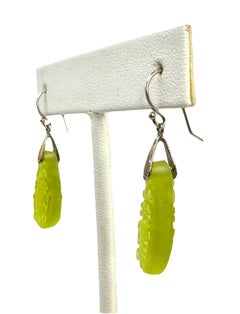 PONTIEL Vintage Czech Republic Etched Glass with Butterfly and Flower Earrings