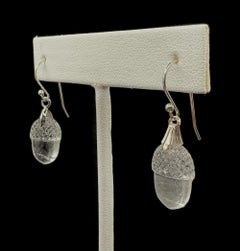 PONTIEL Vintage Czech Republic Glass Acorns Sterling Silver Drop Earrings