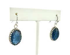 PONTIEL Vintage Czech Republic Molded Sapphire Glass Flower Petal Drop Earrings