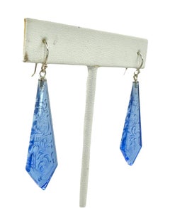 PONTIEL Vintage Light Sapphire Czech Republic Etched Glass Drop Earrings