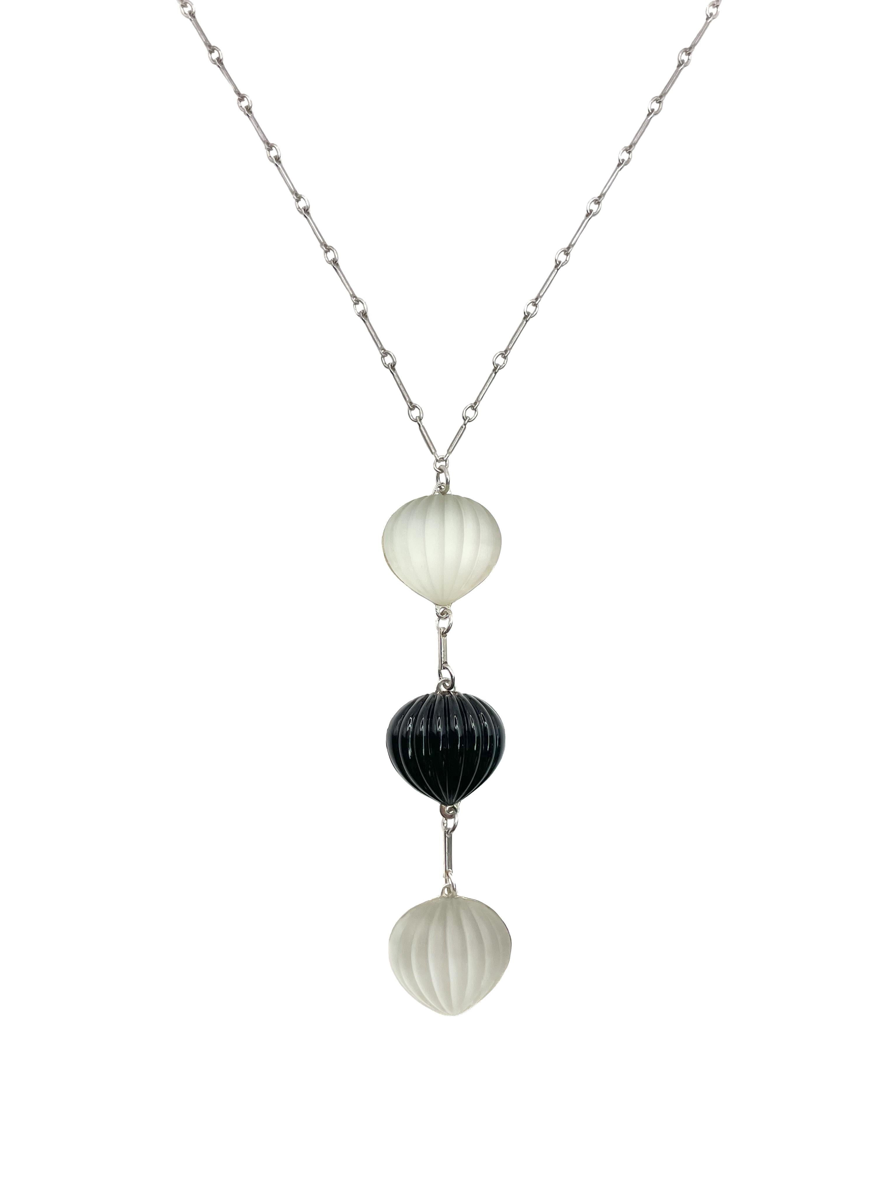 Women's or Men's PONTIEL Vintage Ribbed Briollette Glass Drop Necklace For Sale