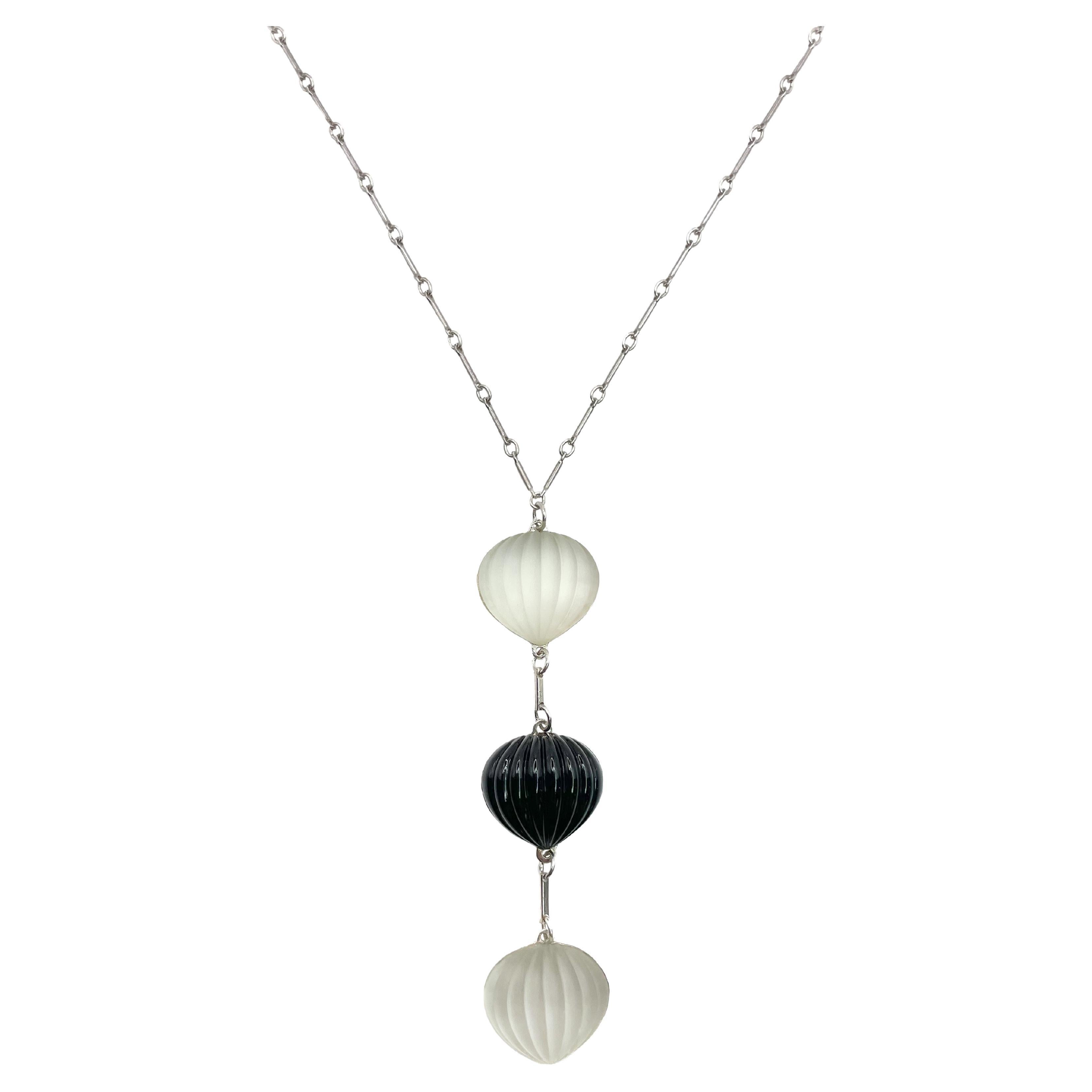 PONTIEL Vintage Ribbed Briollette Glass Drop Necklace For Sale