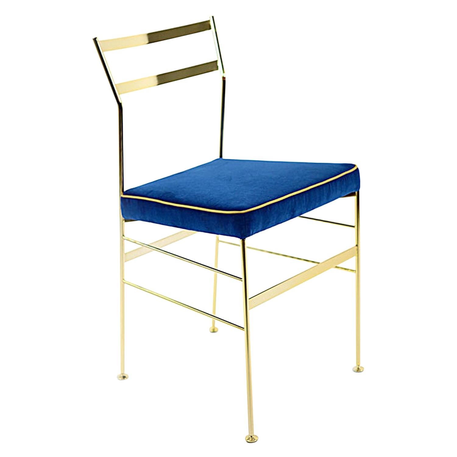 In Stock in Los Angeles, Velvet Dining Chair Blue, by Paolo Calcagni