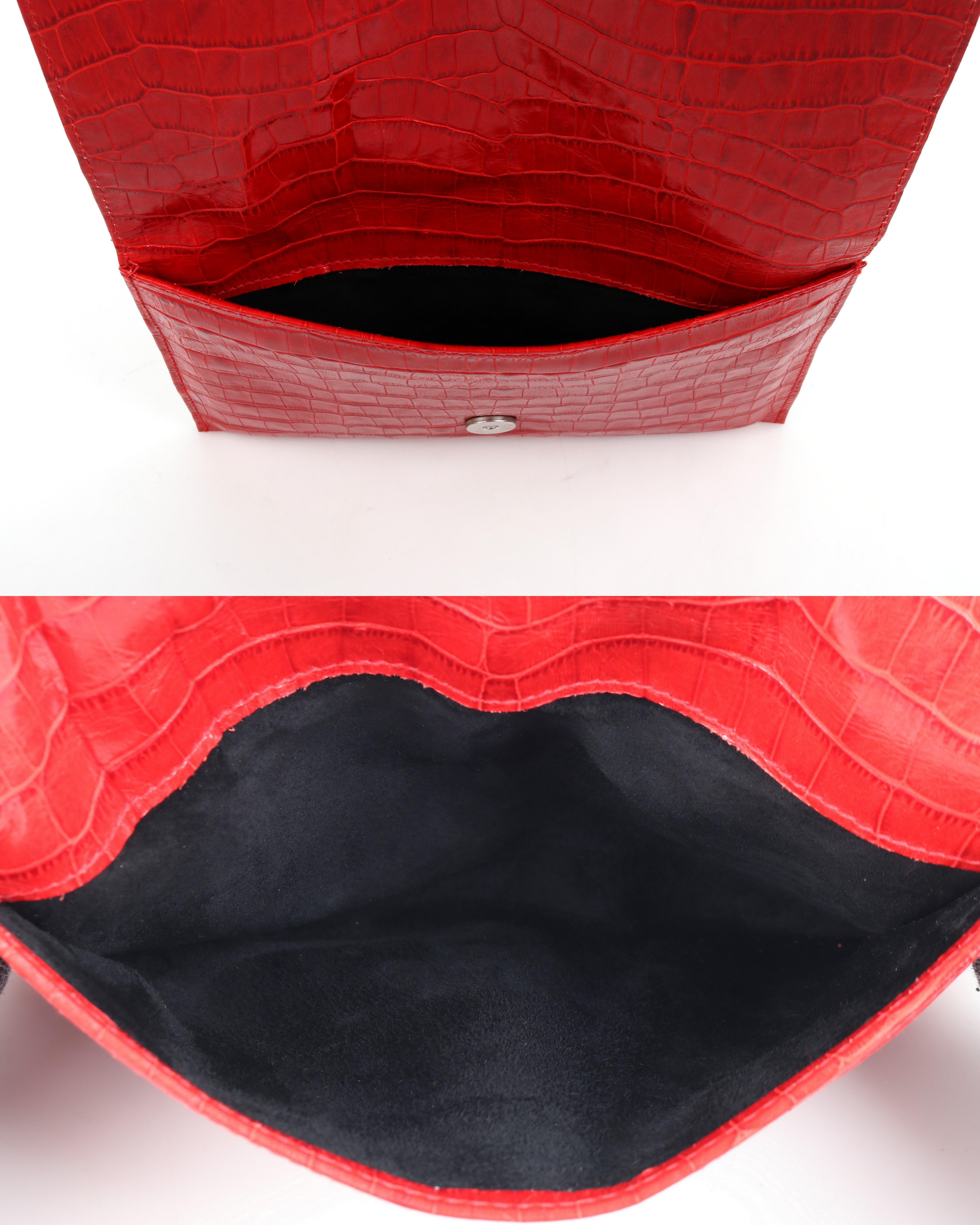 PONTINE PAUS c. 2008 Red Ivory Crocodile Leather Flap Fold Clutch Purse Bag RARE For Sale 7