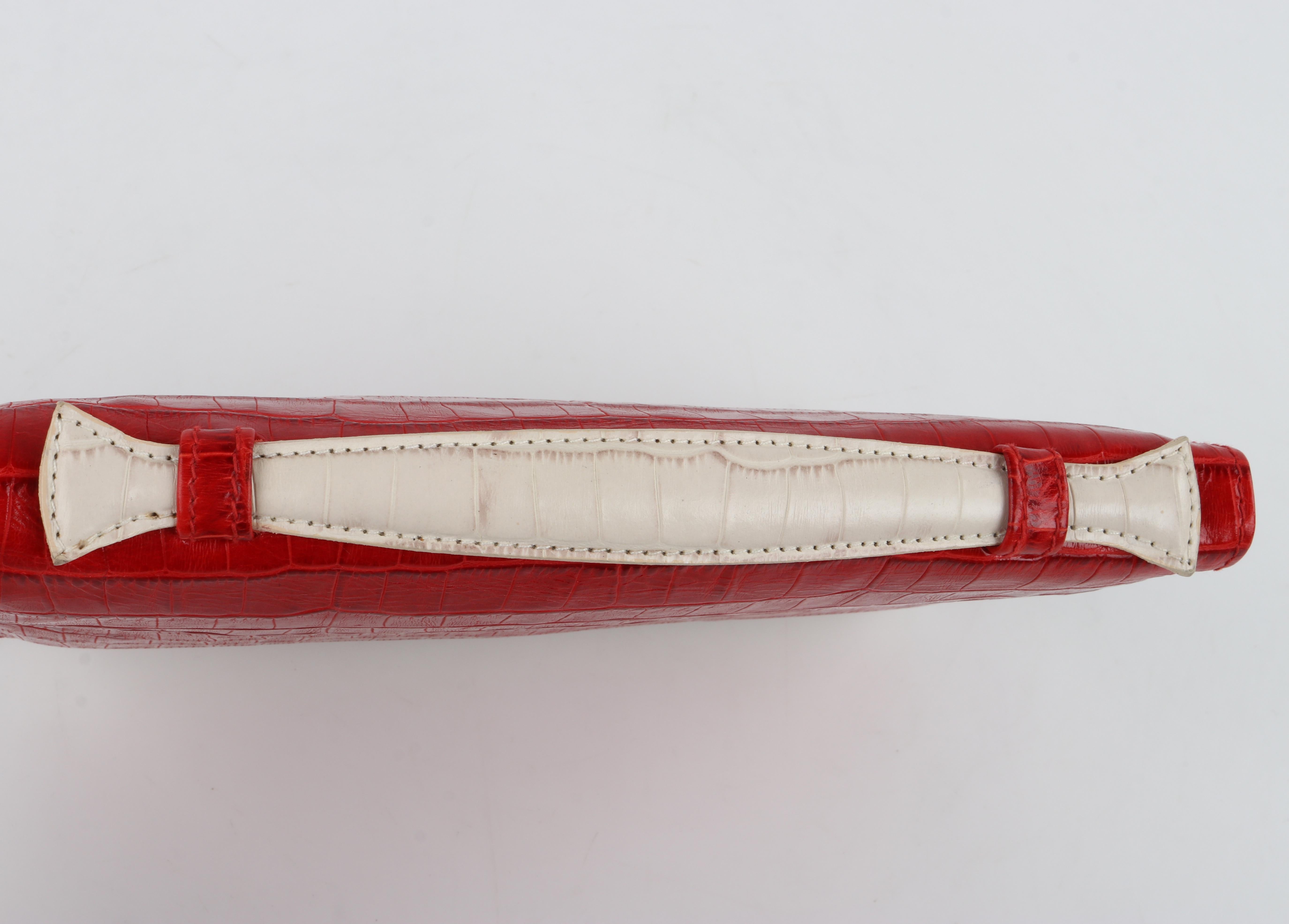 PONTINE PAUS c. 2008 Red Ivory Crocodile Leather Flap Fold Clutch Purse Bag RARE For Sale 8