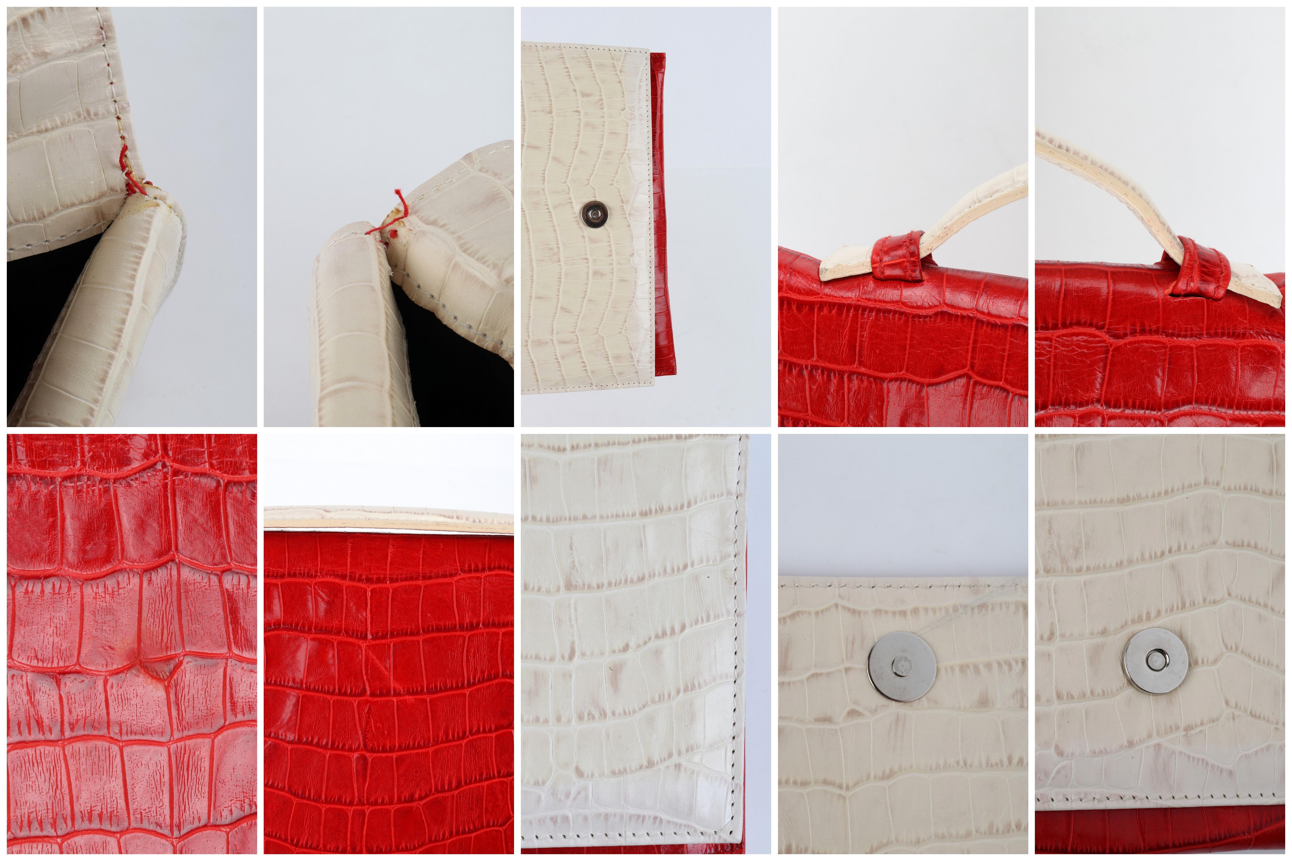 PONTINE PAUS c. 2008 Red Ivory Crocodile Leather Flap Fold Clutch Purse Bag RARE For Sale 11