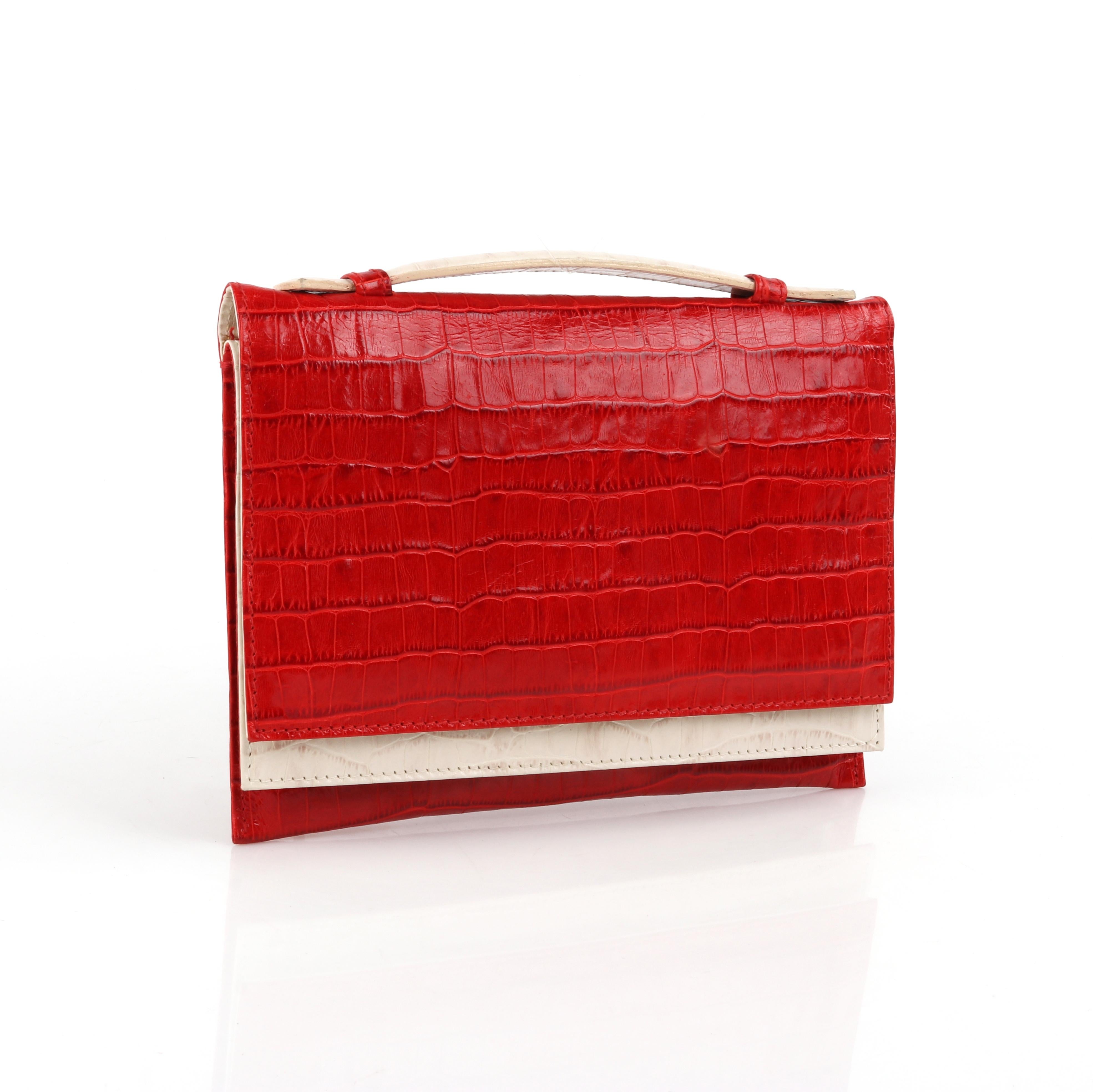 PONTINE PAUS c. 2008 Red Ivory Crocodile Leather Flap Fold Clutch Purse Bag RARE

Brand / Manufacturer: Pontine Paus
Circa: 2008
Designer: Pontine Paus
Style: Flap Clutch
Color(s): Red, Ivory
Lined: Yes
Unmarked Fabric (feel of): Crocodile Leather