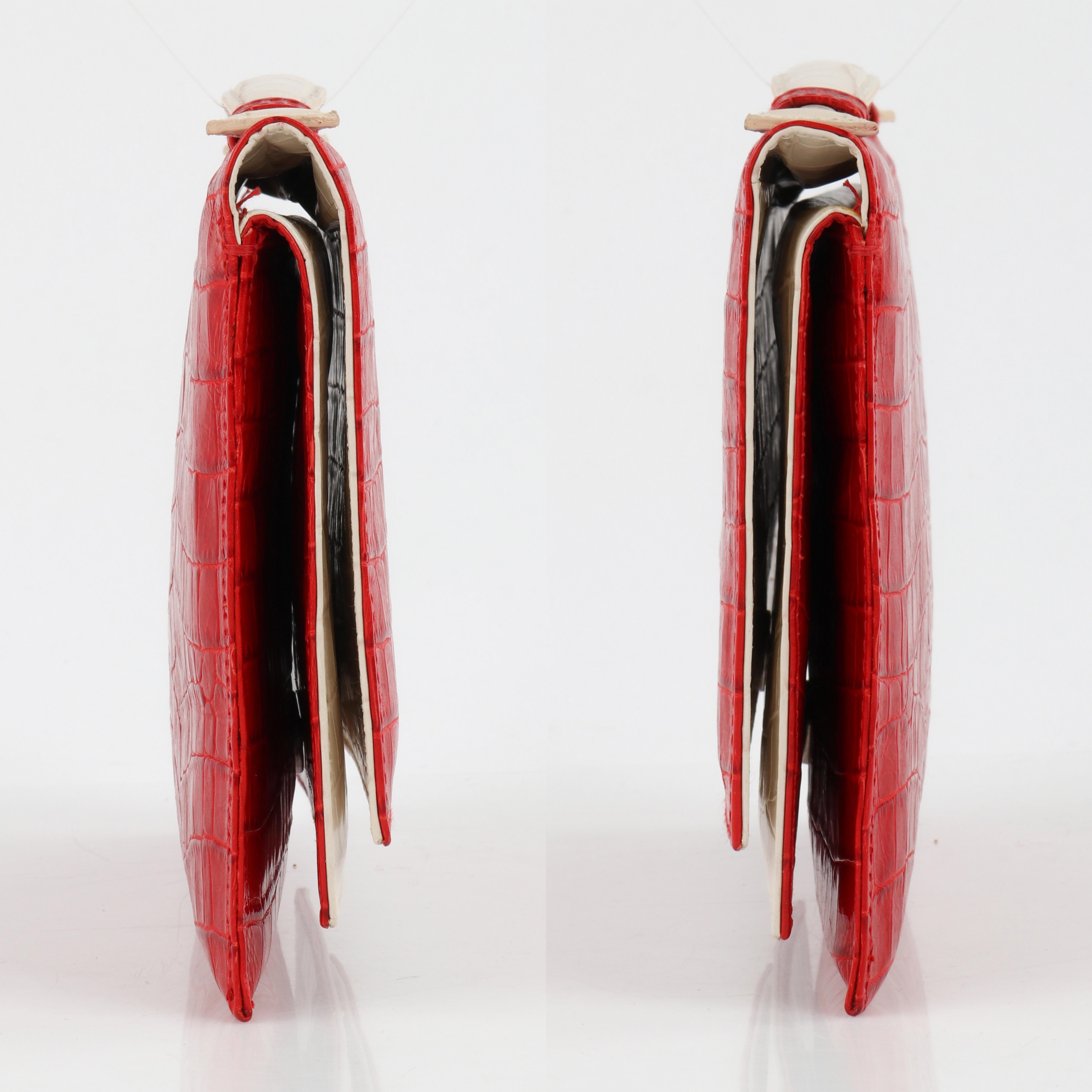 PONTINE PAUS c. 2008 Red Ivory Crocodile Leather Flap Fold Clutch Purse Bag RARE For Sale 1