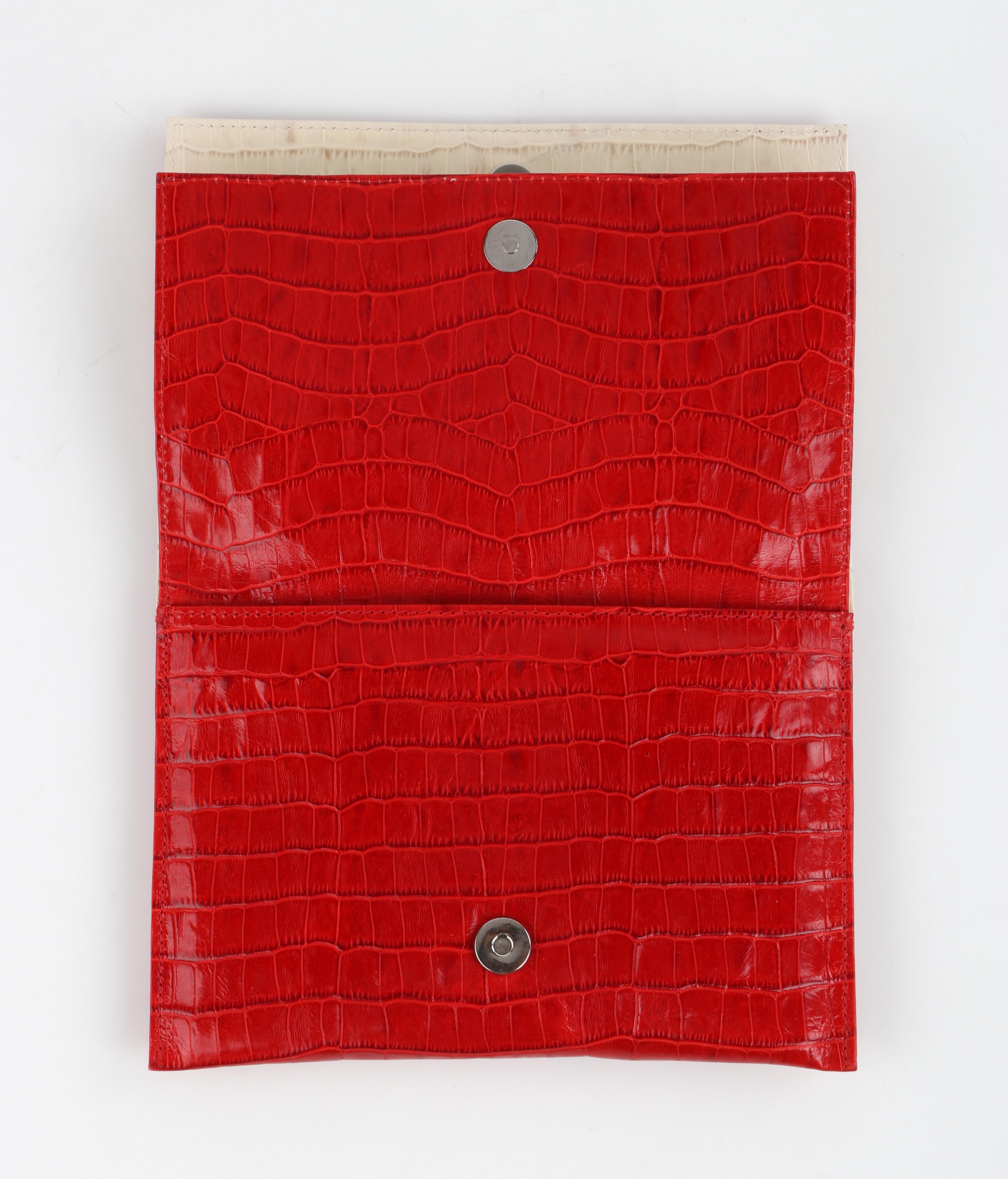 PONTINE PAUS c. 2008 Red Ivory Crocodile Leather Flap Fold Clutch Purse Bag RARE For Sale 4