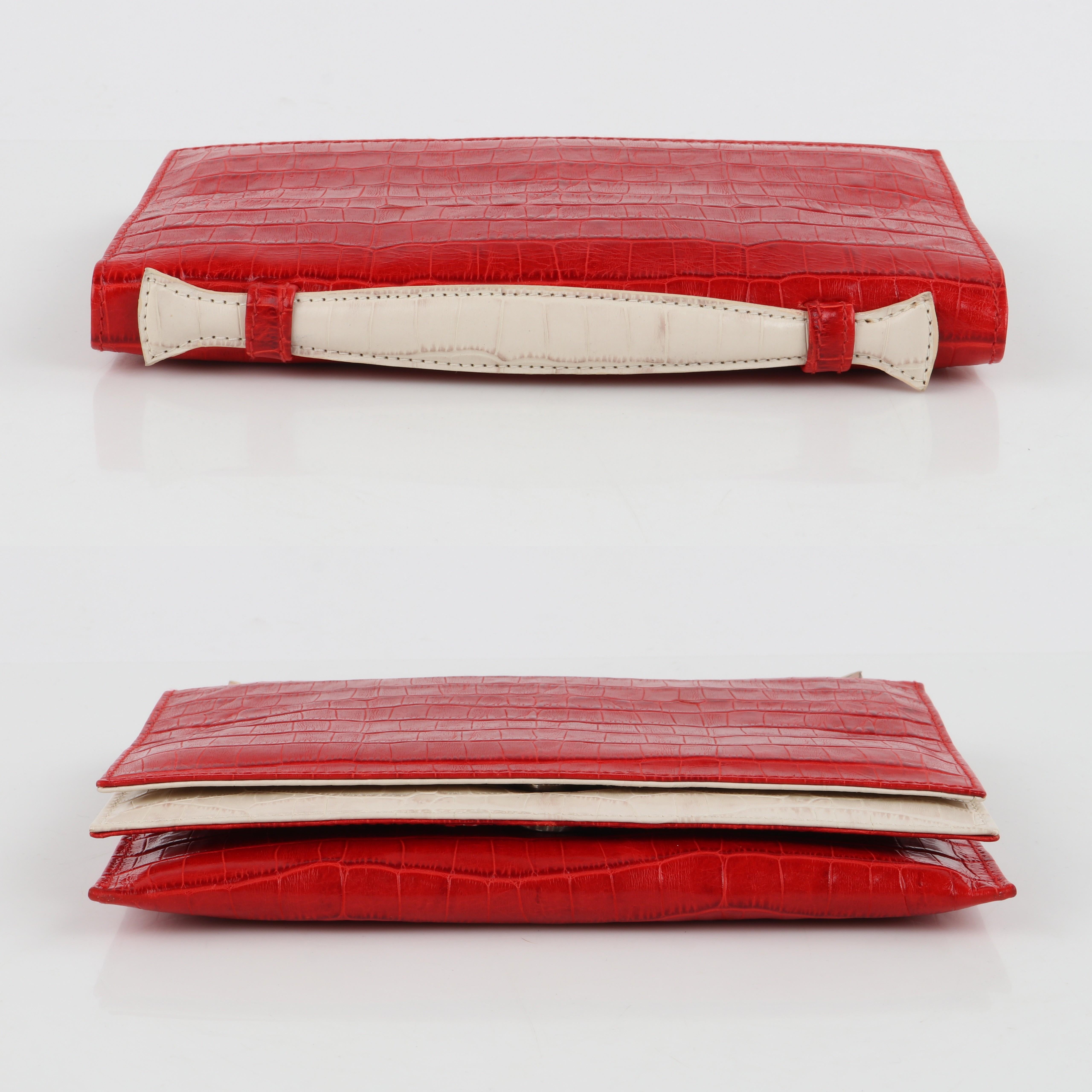 PONTINE PAUS c. 2008 Red Ivory Crocodile Leather Flap Fold Clutch Purse Bag RARE For Sale 5