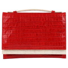 Used PONTINE PAUS c. 2008 Red Ivory Crocodile Leather Flap Fold Clutch Purse Bag RARE