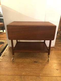 Pontoppidan Danish Mid-Century Modern Teak Drop-Leaf Bar Cart Serving Trolley