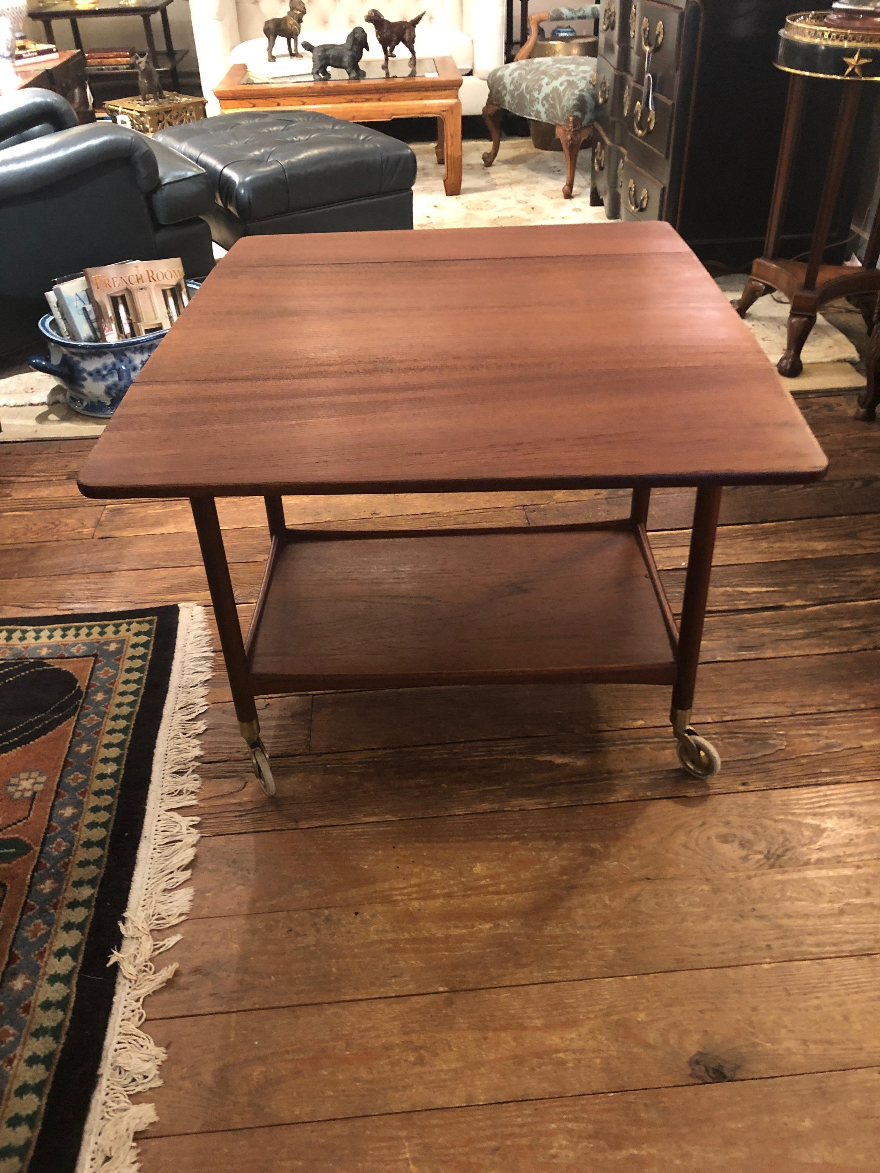 Mid-20th Century Pontoppidan Danish Mid-Century Modern Teak Drop-Leaf Bar Cart Serving Trolley For Sale