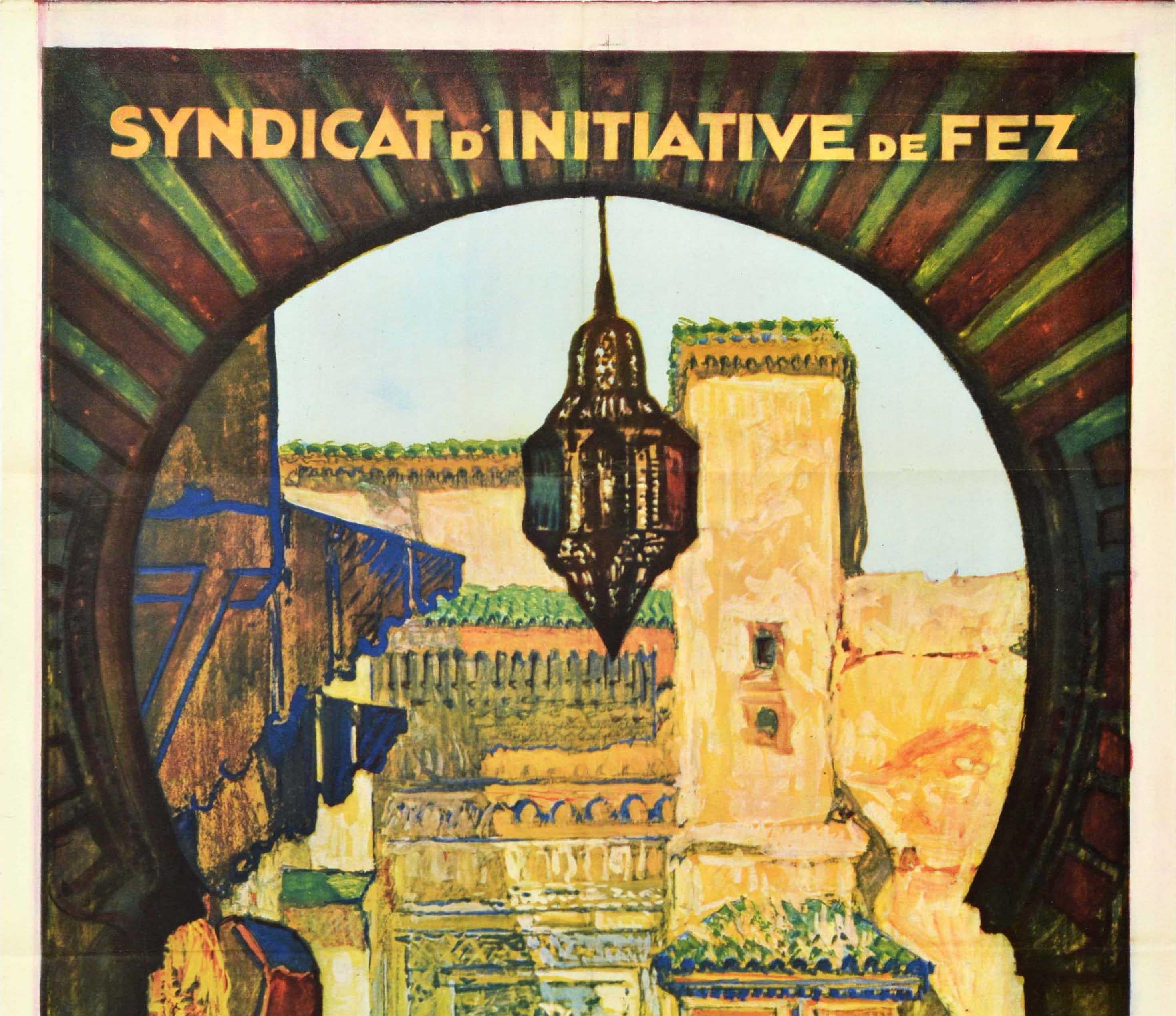 Original Vintage Travel Poster Come Visit Venez Visiter Fez Morocco North Africa - Print by Pontoy
