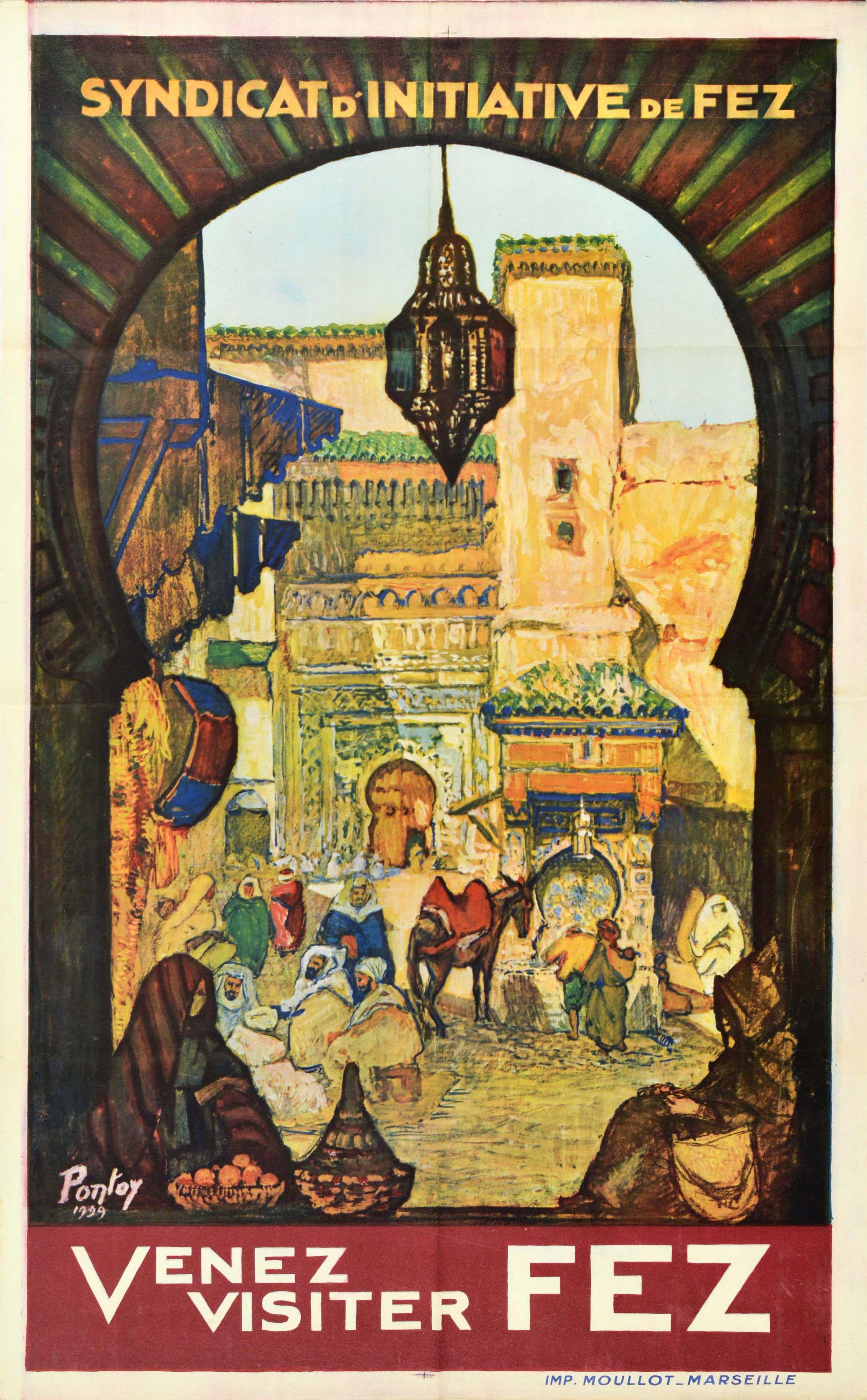 Pontoy Print - Original Vintage Travel Poster Come Visit Venez Visiter Fez Morocco North Africa