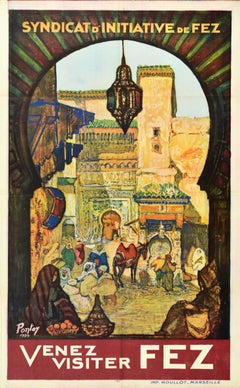 Original Vintage Travel Poster Come Visit Venez Visiter Fez Morocco North Africa