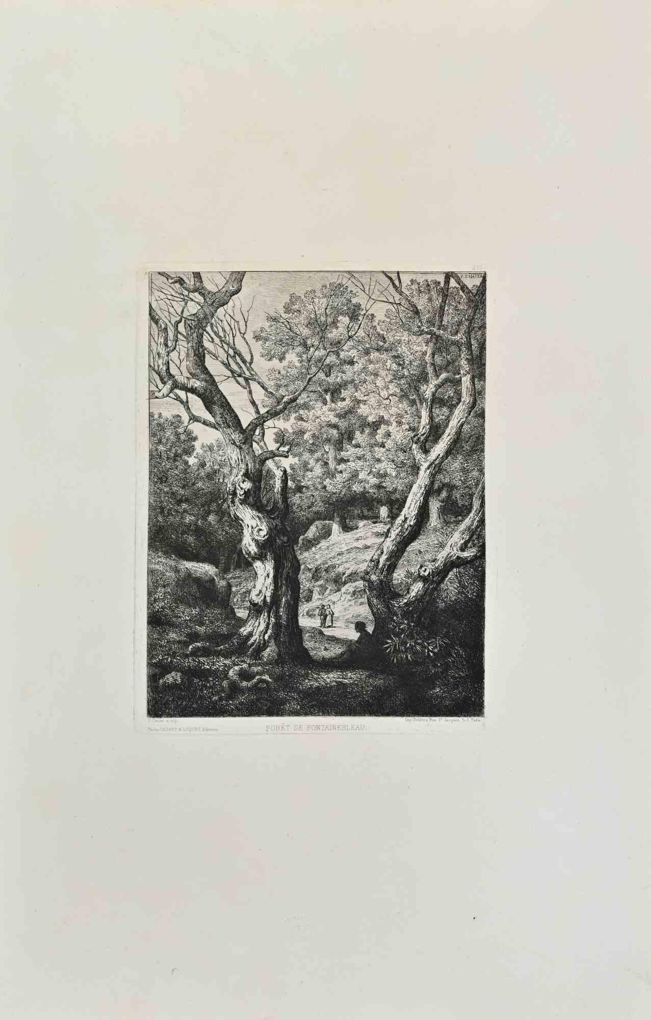 Foret De Fontainebleau est une œuvre d'art réalisée par Pontus Cinier dans les années 1870.

Eau-forte.

Bonnes conditions.

Réalisé pour la Société des Aquafortistes. Née à l'initiative de l'éditeur Alfred Cadart, la Société des Aquafortistes avait