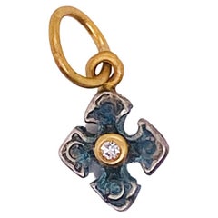 Pontus Greek Diamond Cross Pendant Charm in 24K Gold and Sterling Silver