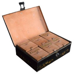 Antique Pontypool Lacquered English Spice Box, Circa 1850