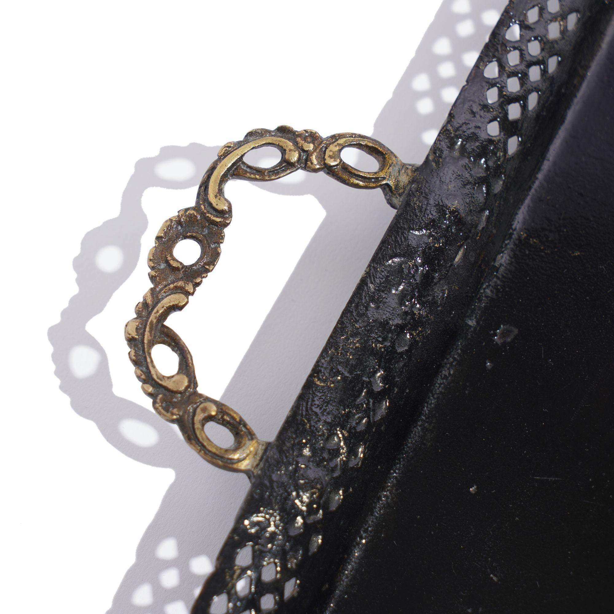 18th Century Pontypool tole tray with reticulated rim & brass handles, c. 1780