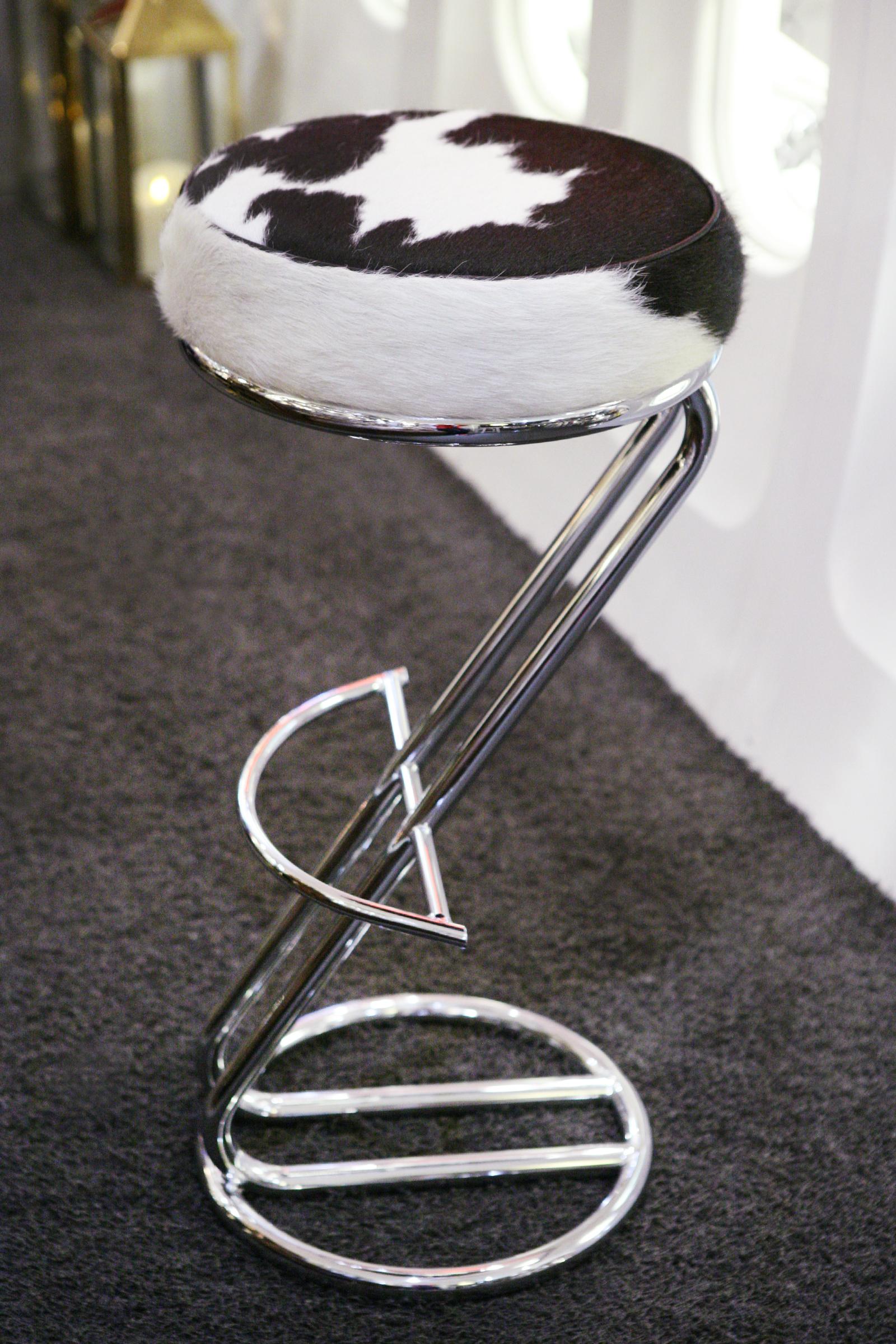 Hand-Crafted Pony 1 Bar Stool with Polished Stainless Steel Base