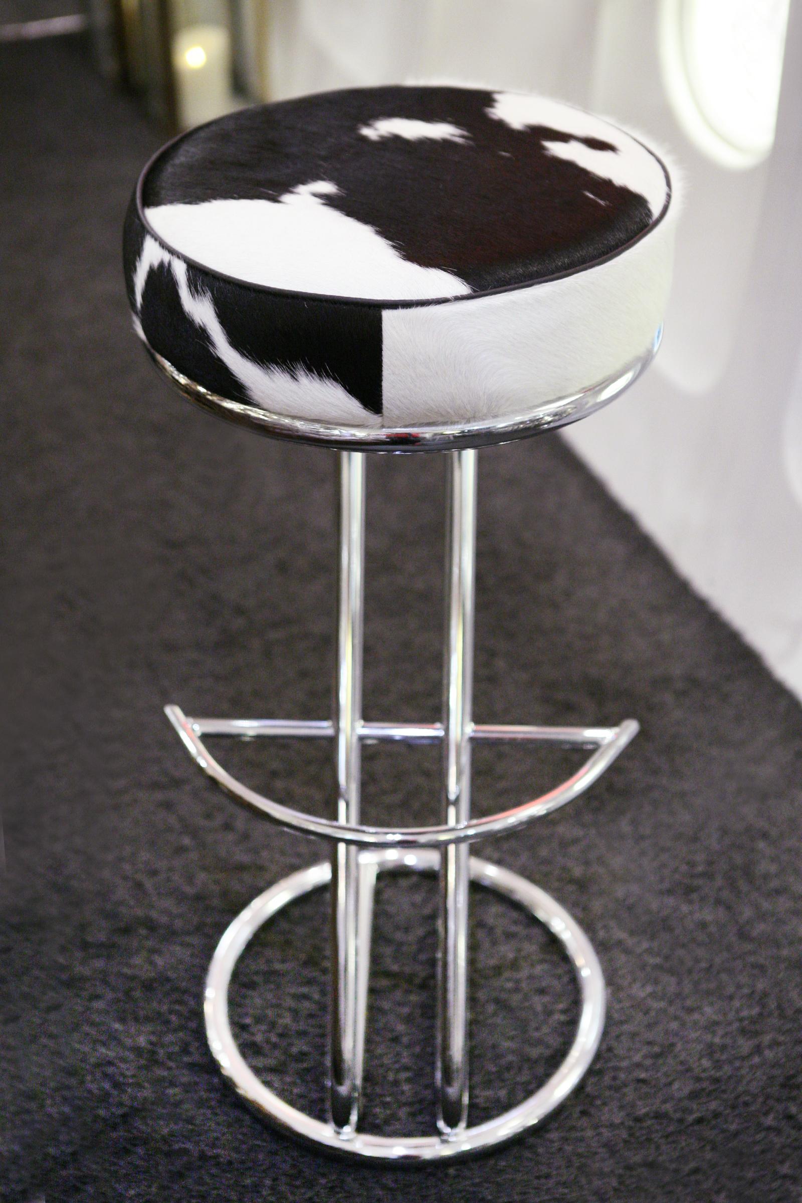 Hand-Crafted Pony 2 Bar Stool with Polished Stainless Steel Base
