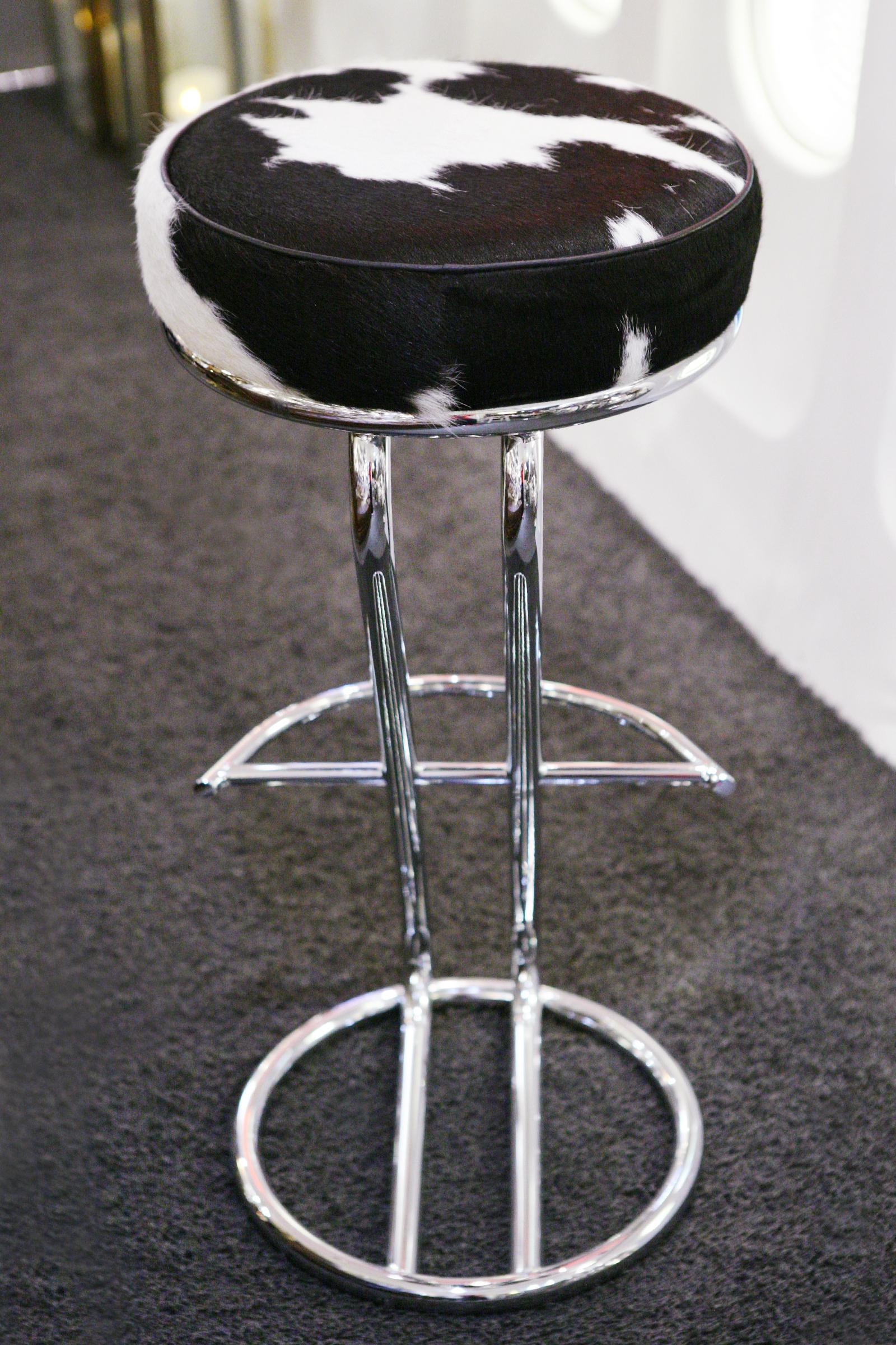 Contemporary Pony 1 Bar Stool with Polished Stainless Steel Base