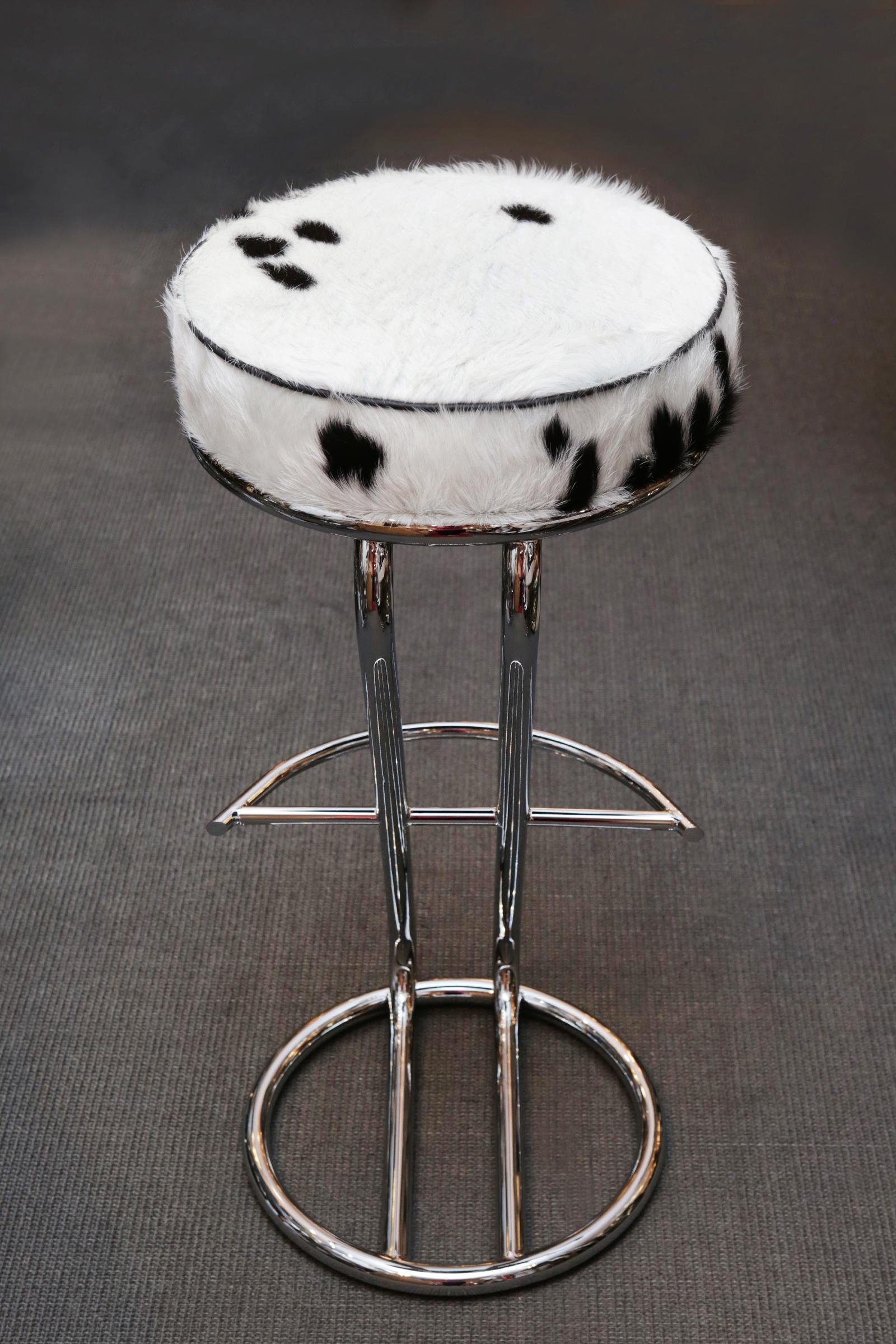 Italian Pony A Bar Stool with Polished Stainless Steel Base For Sale