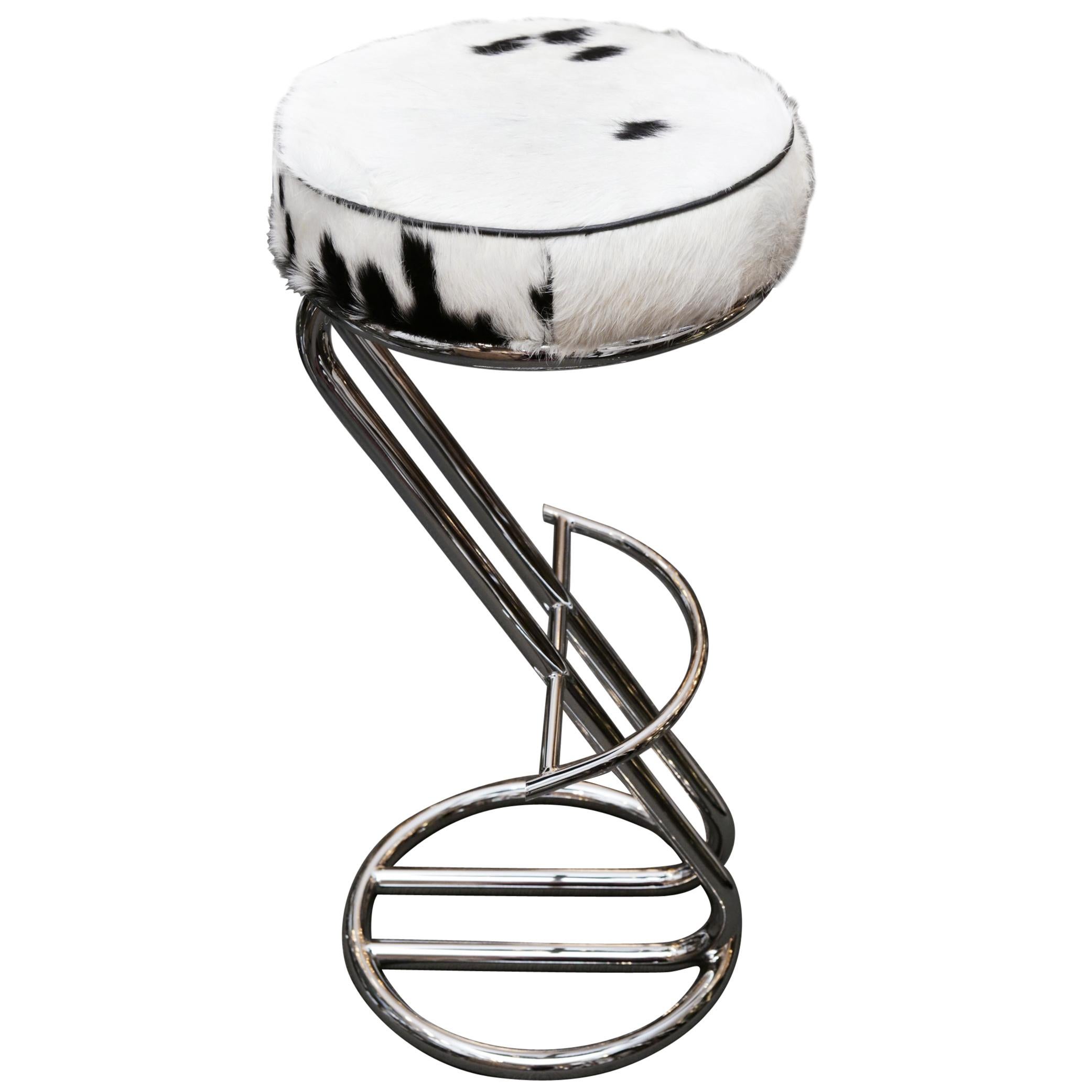 Pony A Bar Stool with Polished Stainless Steel Base For Sale
