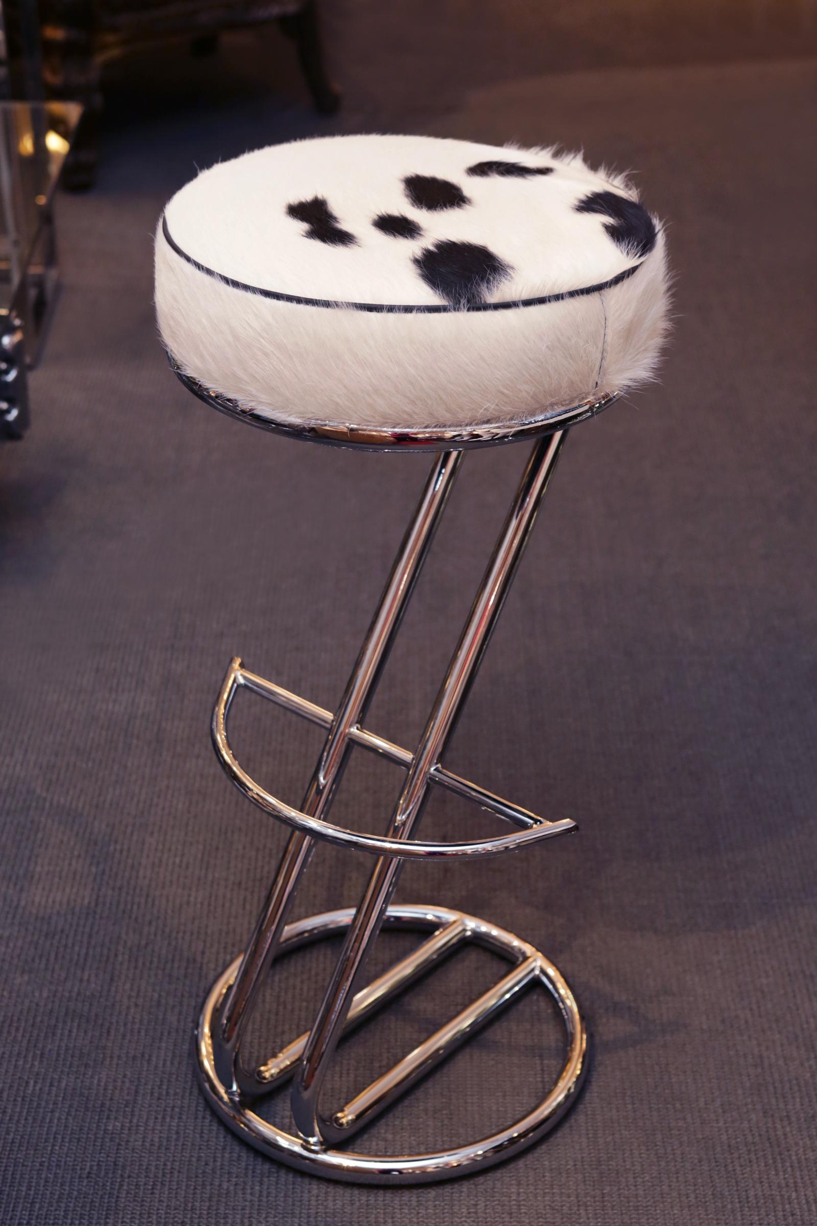 Hand-Crafted Pony C Bar Stool with Polished Stainless Steel Base