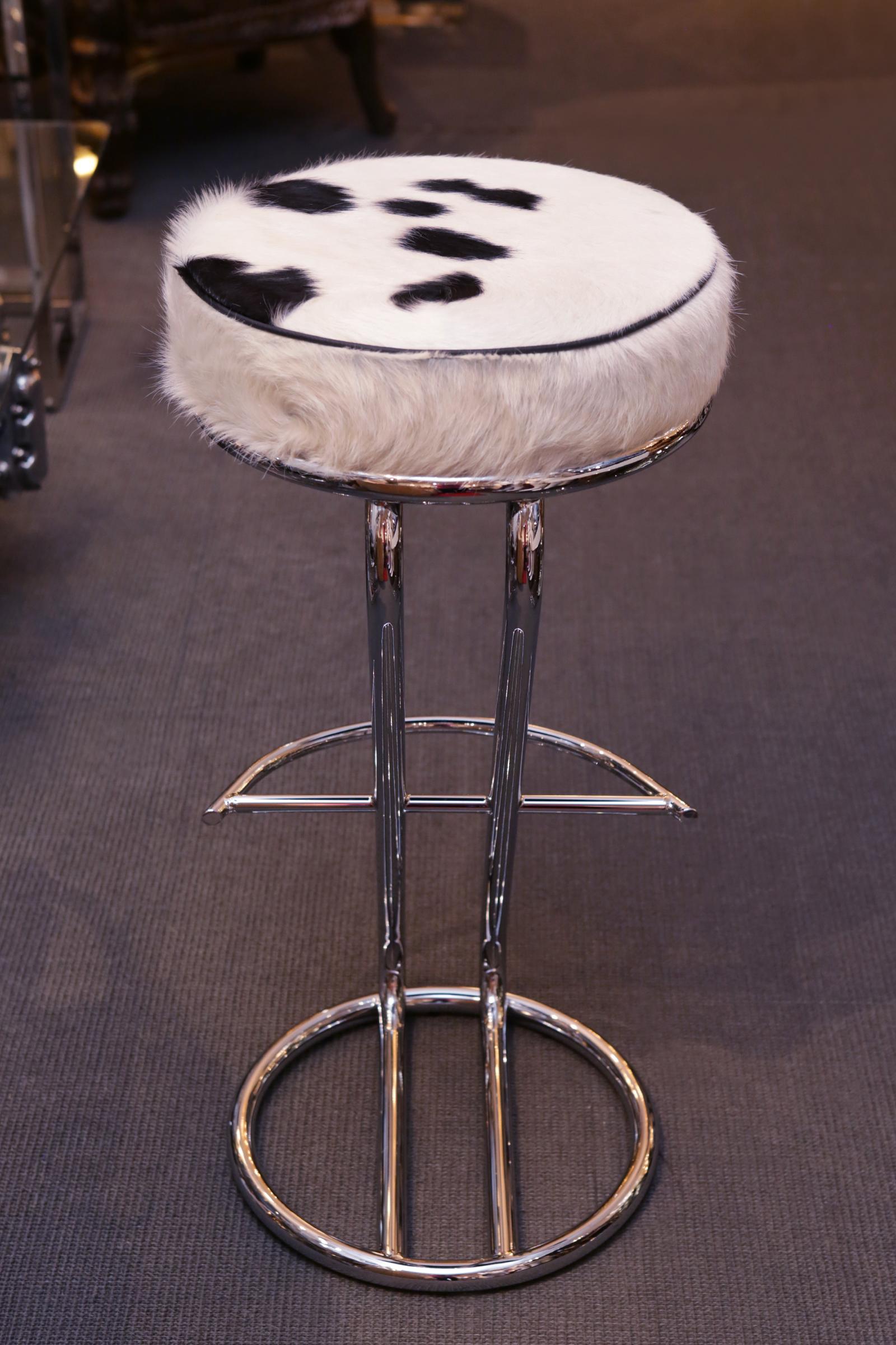 Hand-Crafted Pony C Bar Stool with Polished Stainless Steel Base For Sale