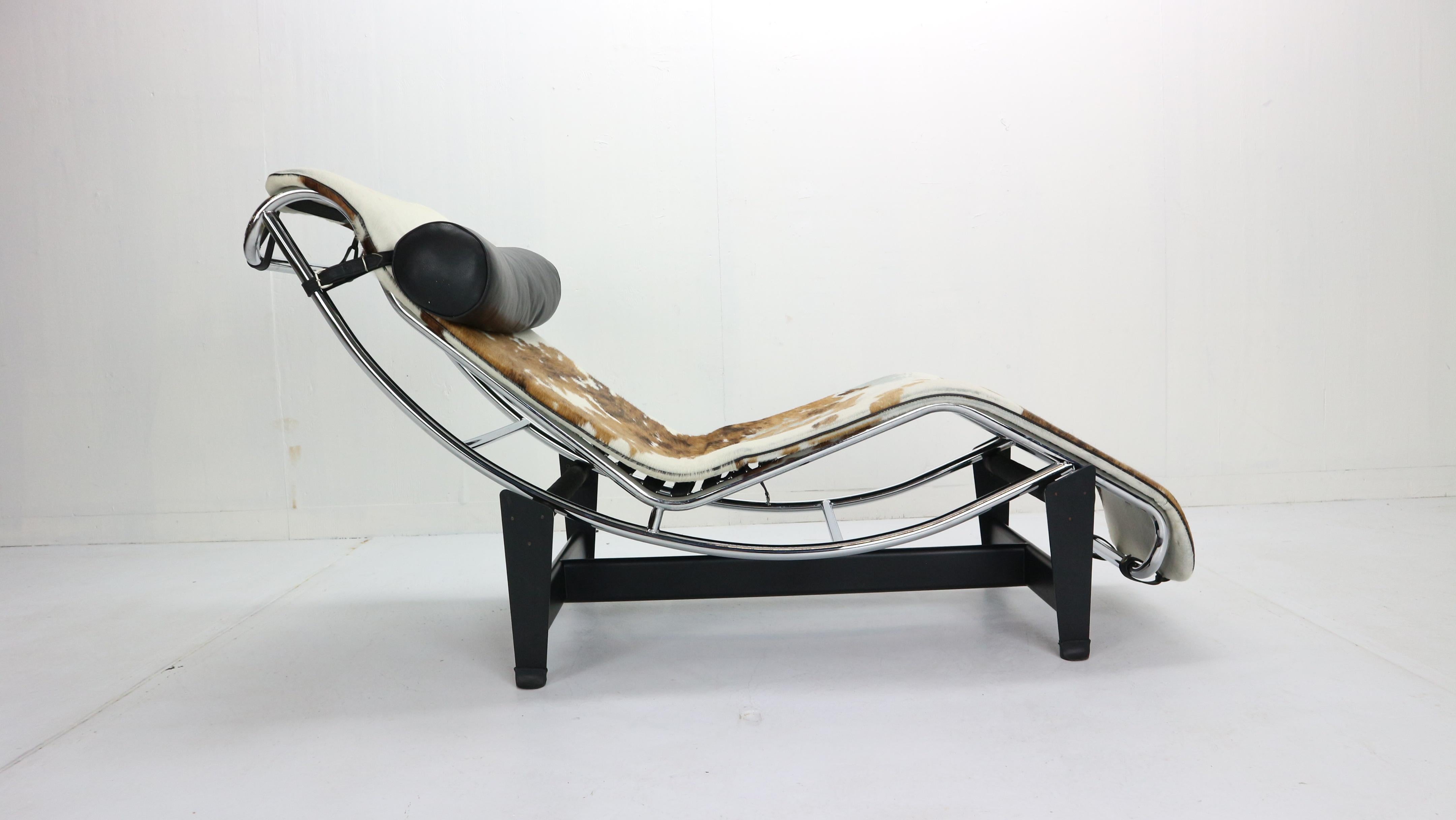 Pony Leather and Steel Chaise Lounge Chair in a Style of LC4 by Cassina, 1970s 6