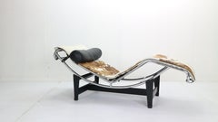 Pony Leather and Steel Chaise Lounge Chair in a Style of LC4 by Cassina, 1970s
