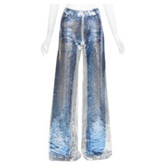 PONY STONE THAILAND silver blue tromp loeil jeans sequins wide leg pants US2 S