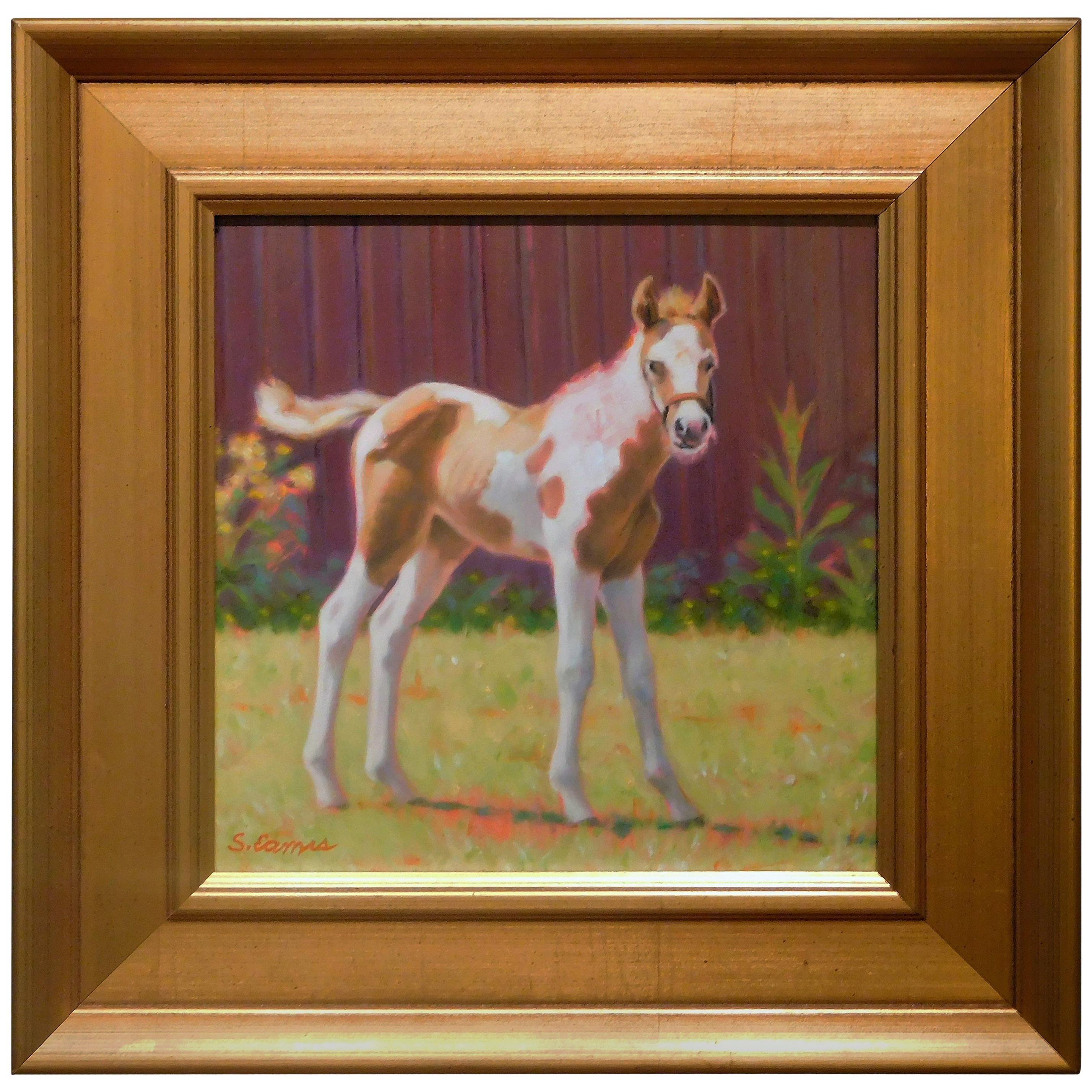 "Pony Up", Small Oil Painting on Artist's Board by Sandra Eames, 2017 For Sale
