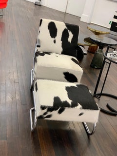 Ponyskin Armchair and Footstool Cantilever Base S411 Gebruder T, Thonet