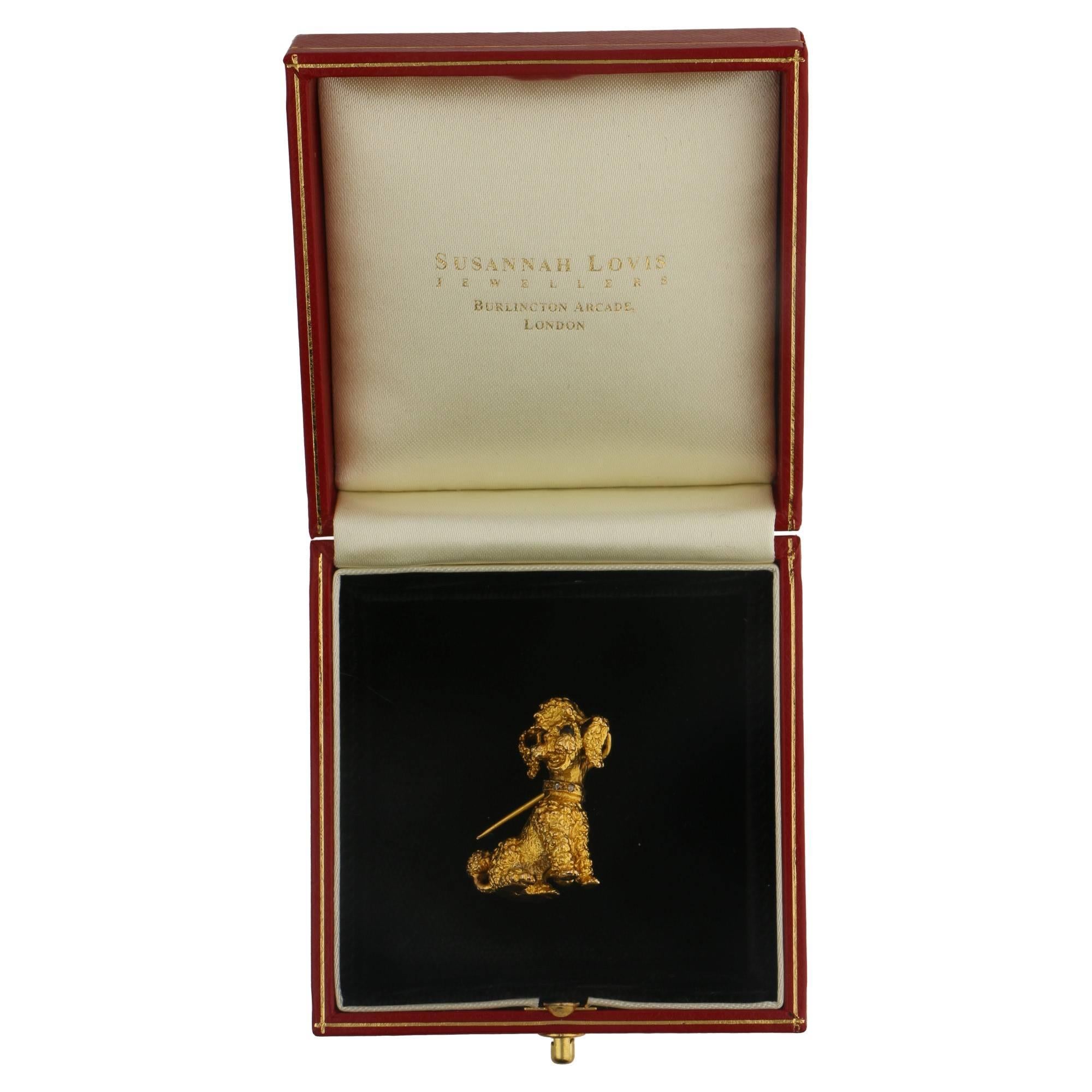 Women's or Men's Vintage Sapphire and Rose Cut Diamond French Poodle Brooch Set in 9k Yellow Gold