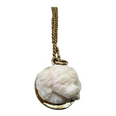 Poodle Dog King Charles Spaniel Coral Pendant Charm Victorian Gold Necklace