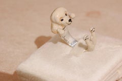 Anillo Personalizable Perro Caniche Plata de Ley 925 Esmalte Blanco Cremoso