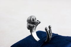 Poodle Dog Sterling Silver 925 Gray Enamel Customizable Ring