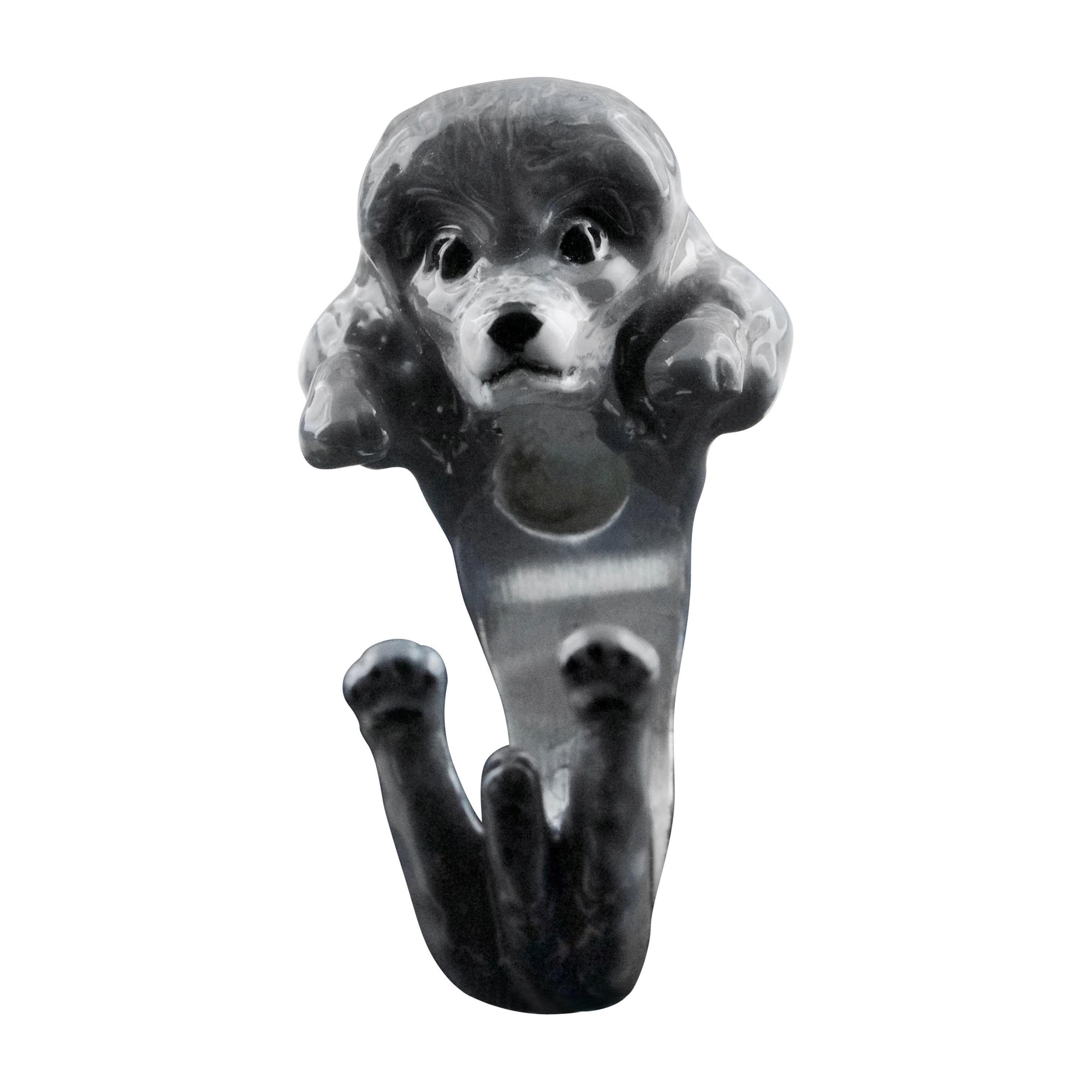 Poodle Dog Sterling Silver 925 Gray Enamel Customizable Ring