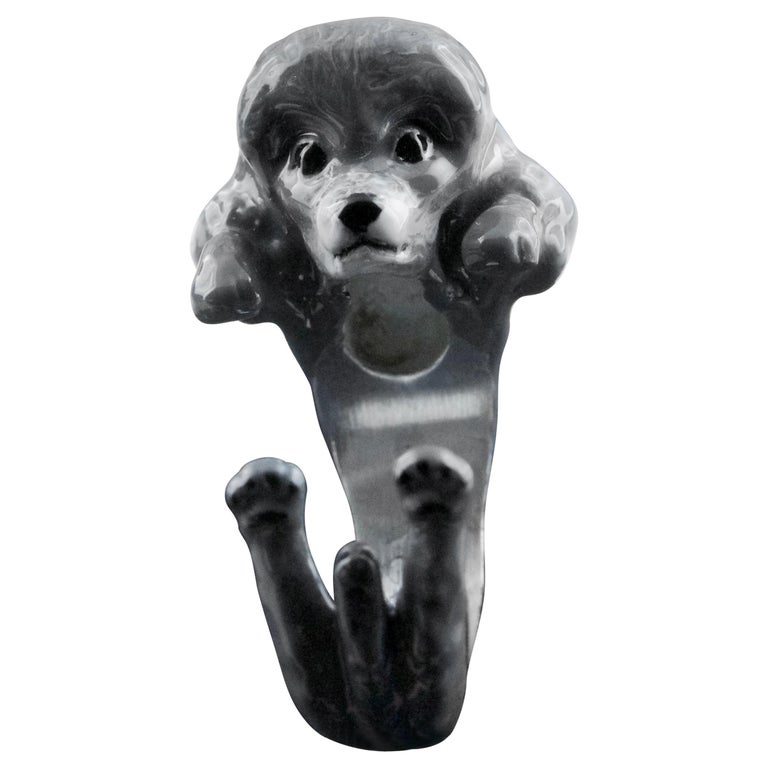 Poodle Dog Sterling Silver 925 Gray Enamel Customized Ring For Sale
