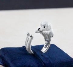 Poodle Dog Sterling Silver 925 White Enamel Customizable Ring