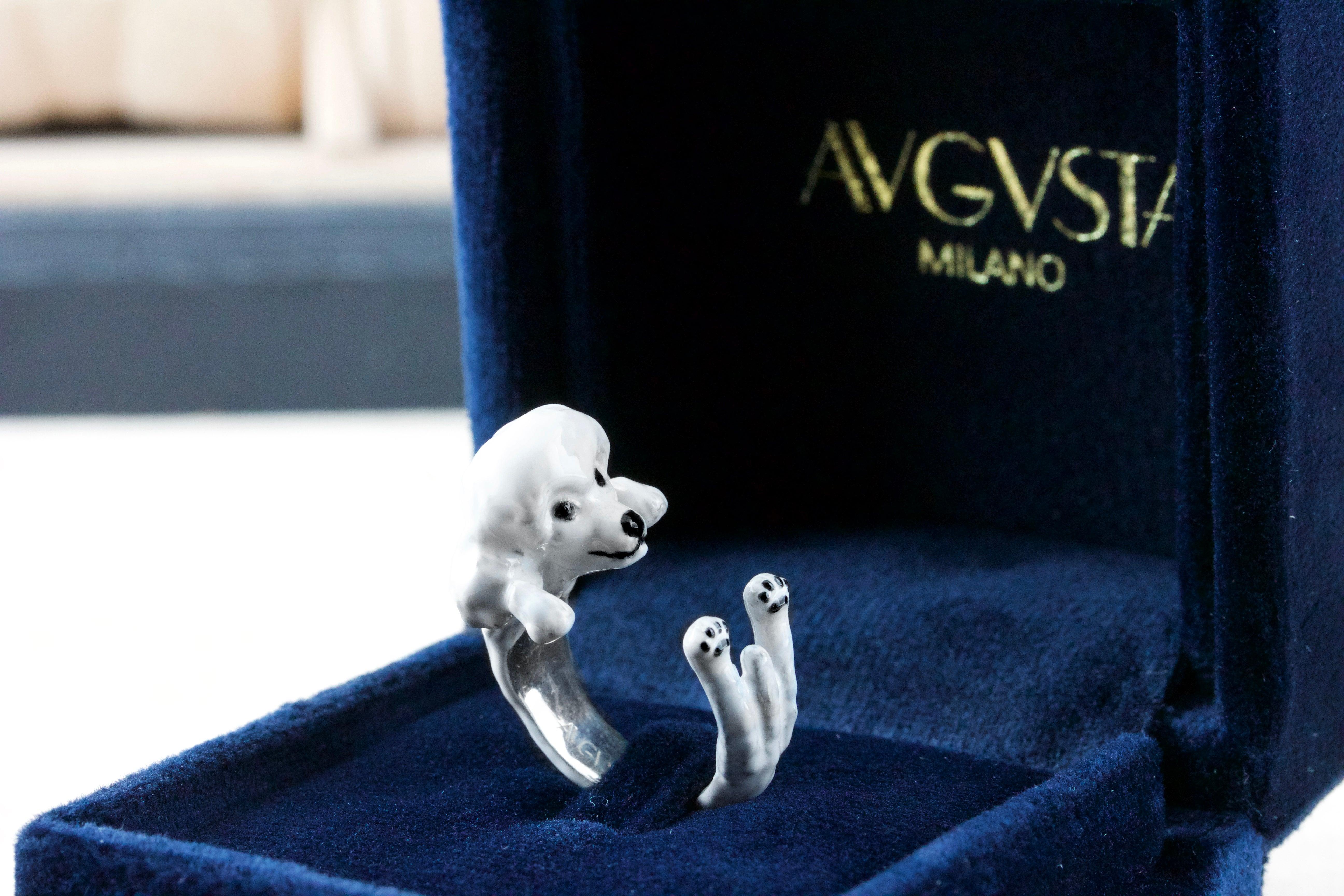 For Sale:  Poodle Dog Sterling Silver 925 White Enamel Customizable Ring 4