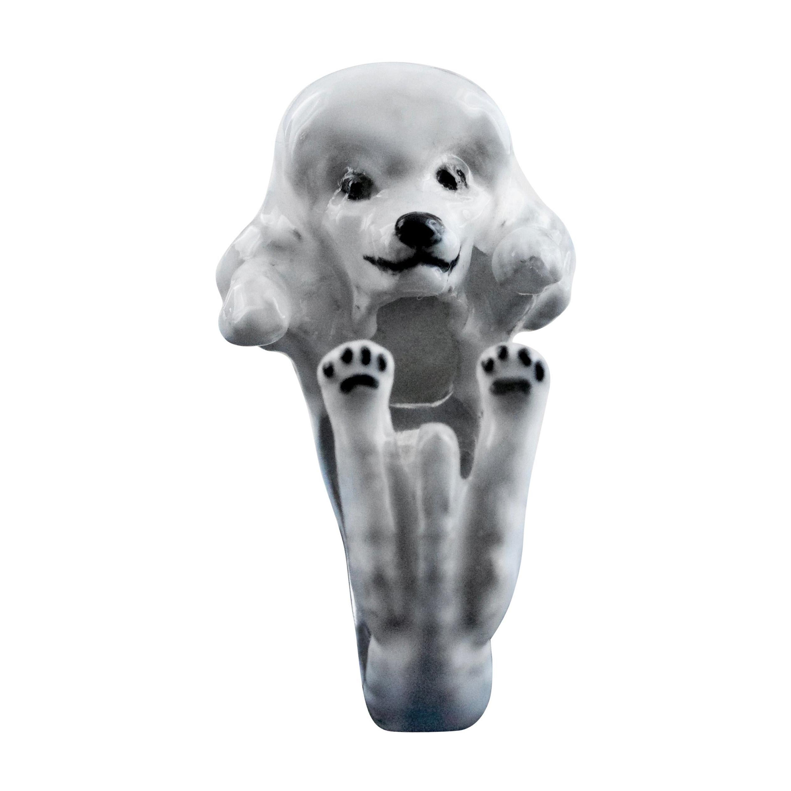 For Sale:  Poodle Dog Sterling Silver 925 White Enamel Customizable Ring