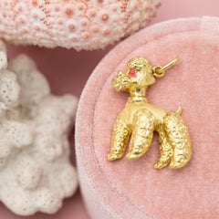 Poodle - Vintage animal charm - large 18 karat solid yellow gold dog pendant