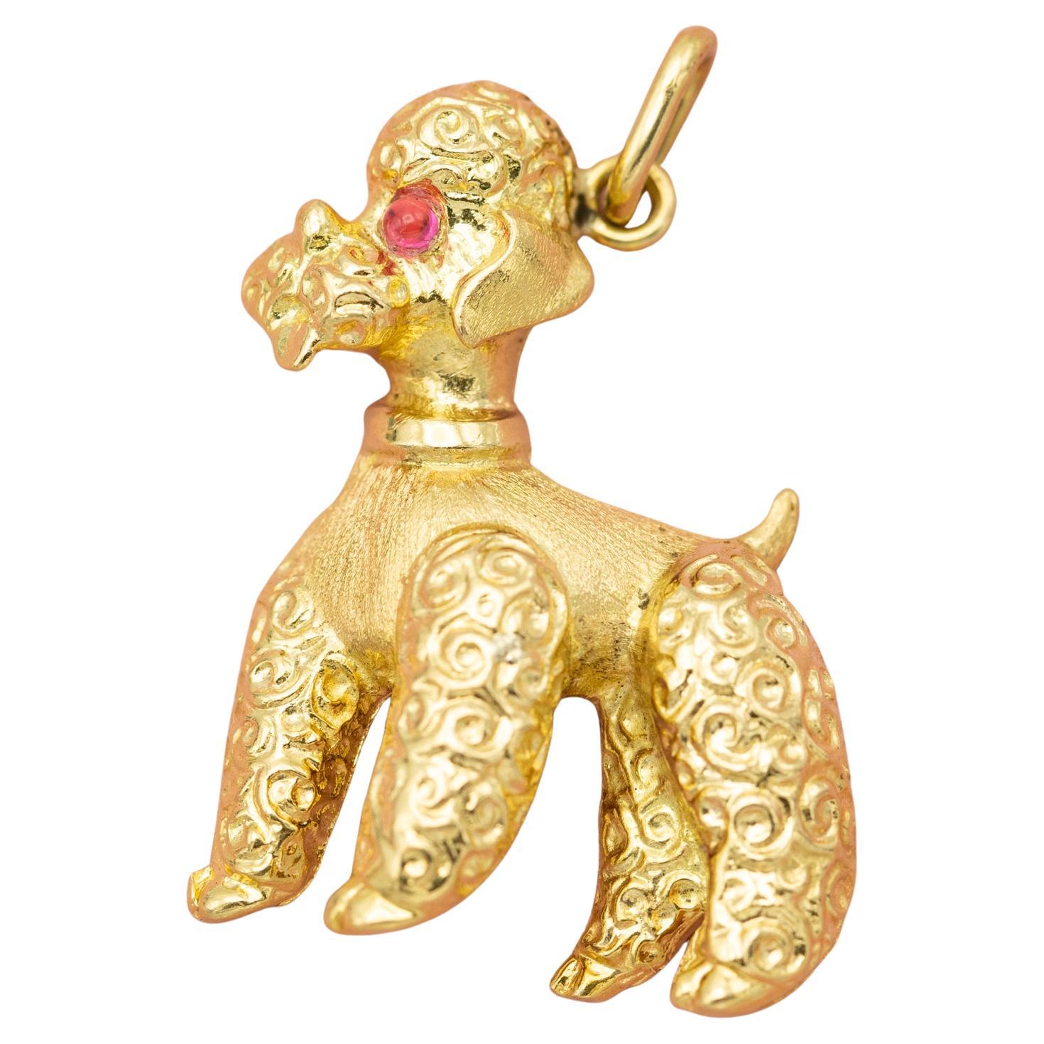 Poodle - Vintage animal charm - large 18 karat solid yellow gold dog pendant