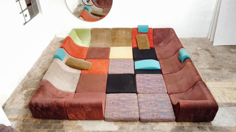 Extremely rare and huge modular 'Pool' sofa by recently deceased German Space Age design pioneer Luigi Colani (1928-2019).  I have been collecting elements of Colani's   rare modular 'pool'  sofa from all over Europe during  the past   15 years and